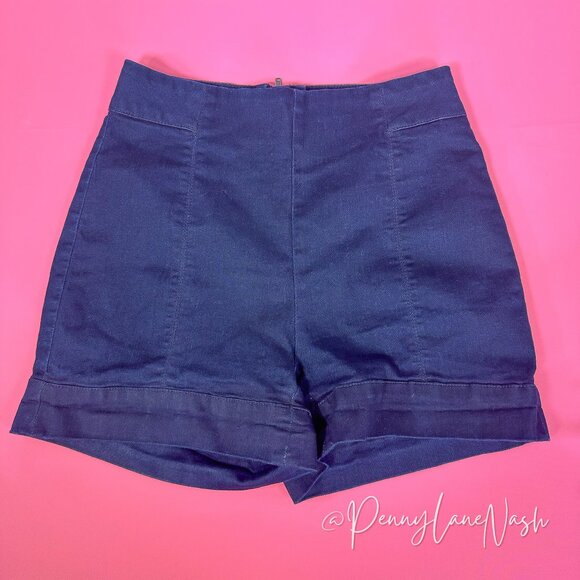 OU Cooperative High Waisted  Zip Back Denim Shortie Navy - Picture 2 of 7